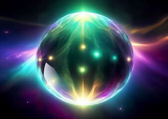 Obraz premium Futuristic 3D illustration of a planet with a glowing sphere