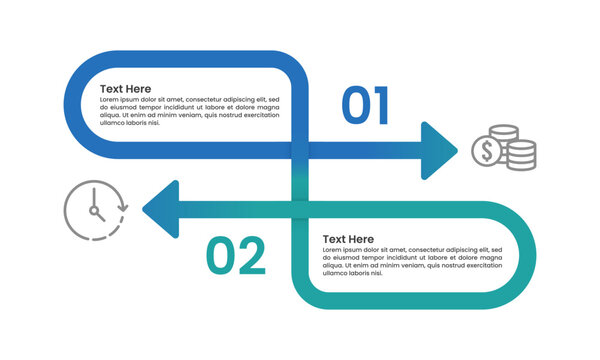 2 important choices between money and time in running a business. Infographic arrow design template. Business presentation, Planning, Strategy and Balance. Vector illustration.