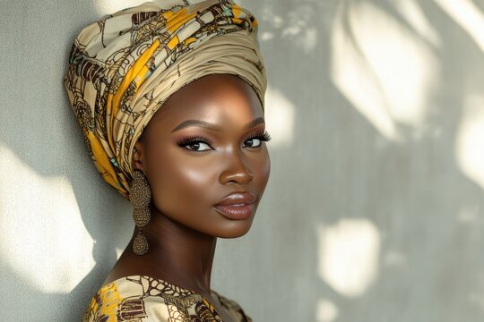 Elegant Yoruba Fashion Model in Contemporary Attire Strikes a Poised Pose in Soft Sunlight - Close-up Realistic Overlay