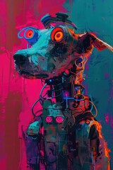 Cybernetic Dog in Neon Lights