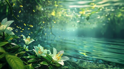 On an underwater land lime flowers with leaf greens