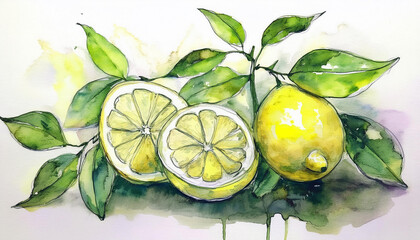 Watercolor illustration of lemon
