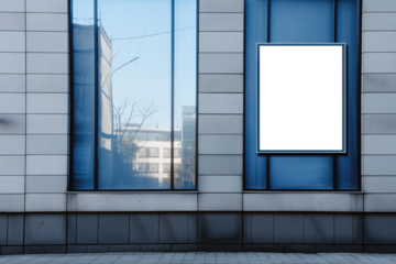 A white sign is on a blue wall, Mockups, Transparent PNG