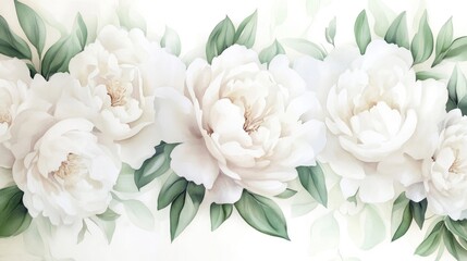 White floral backdrop featuring peonies Watercolor shabby chic design for invitations