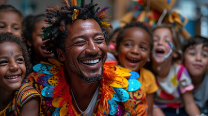 Fototapeta premium Joyful Volunteer Bringing Laughter to Hospitalized Children