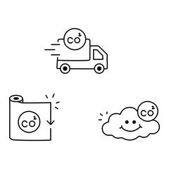Carbon Neutral Delivery and Production. Vector Icons with Editable Stroke.
