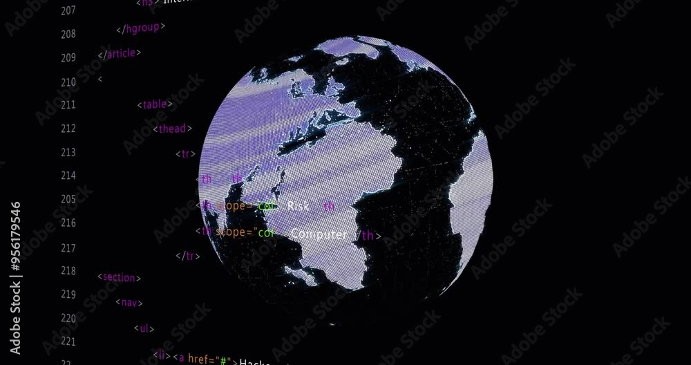 Aufkleber rotating globe with continents over html code animation