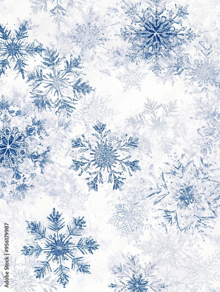 Aufkleber delicate blue snowflakes scatter elegantly over a light background, forming a harmonious winter-them