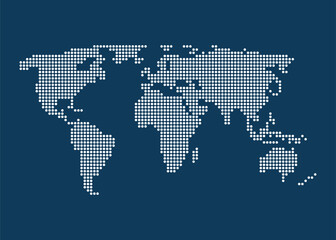 Dotted world map. Vector illustration. World map vector, Isolated on blue background. Suitable for web site pattern, Anual report, Inphographics. Globe. Business presentation, Marketing, travel.