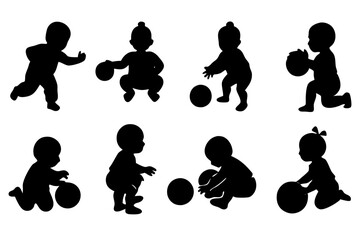 Set of silhouettes of children playing 
