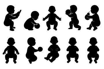 Set of silhouettes of children playing 
