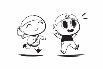 Two children walking silhouette vector illustration
