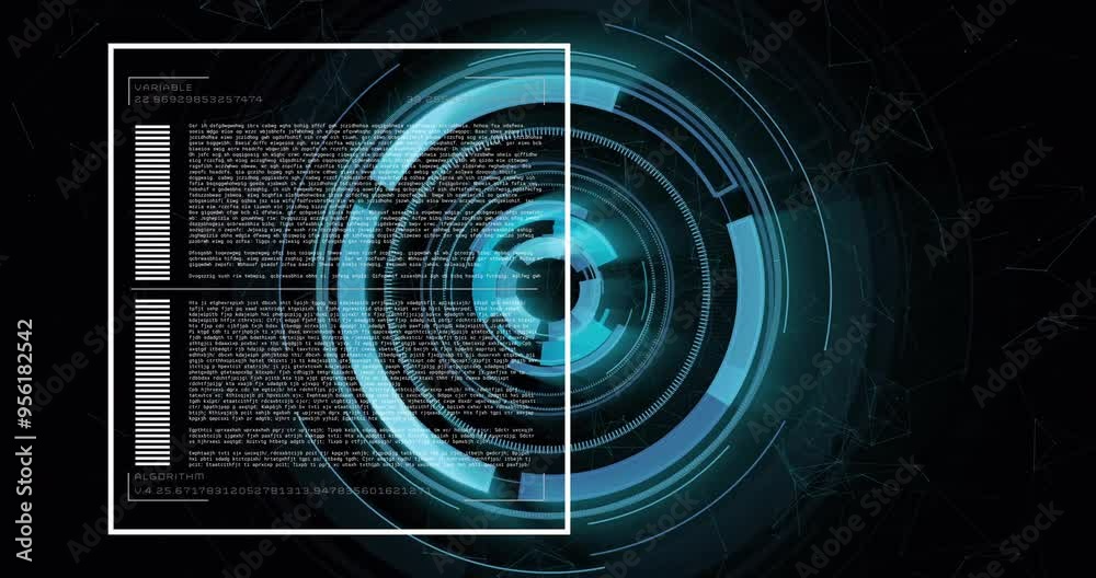 Aufkleber rotating digital interface with coding and data processing animation over dark background