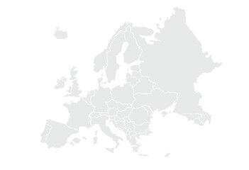 European political map for website layouts,background,education, precise,customizable,Travel worldwide,map silhouette backdrop,earth geography, political,reports.Grayscale,isolated on white background