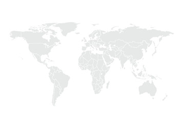 World map.United States, China, Russia, Germany, United Kingdom, Japan, France, India, Brazil, Canada, Italy. Grayscale,isolated on white background