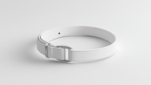 Various perspectives of a mockup of a blank white dog collar with a plastic buckle, rendered in 3D. Isolated, empty strap fastening mock-up for household pets.  