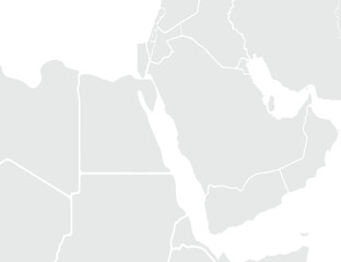 Arabian peninsula countries. Saudi Arabia, Yemen, Oman, United Arab Emirates, Kuwait, Qatar, Bahrain.Grayscale,isolated on white background.