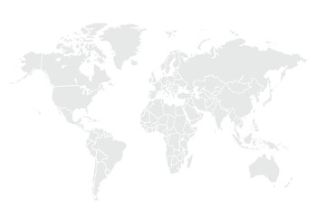 World map.United States, China, Russia, Germany, United Kingdom, Japan, France, India, Brazil, Canada, Italy. Grayscale,isolated on white background