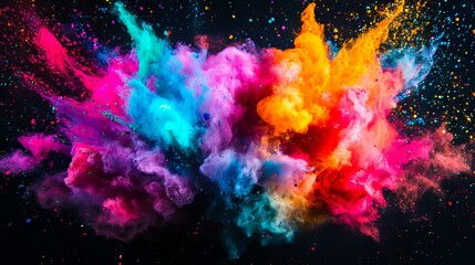Colorful powder explosion on black background