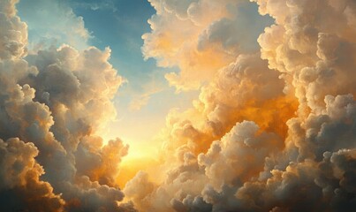 Oil painting depicting clouds in the sky prior to an approaching storm showcasing weather patterns and atmospheric conditions