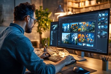 Man Editing Photos on Computer.