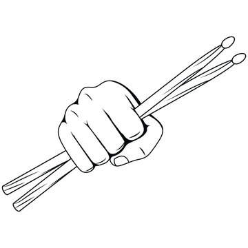 Hands holding drumsticks vector illustration. Fist with drumsticks