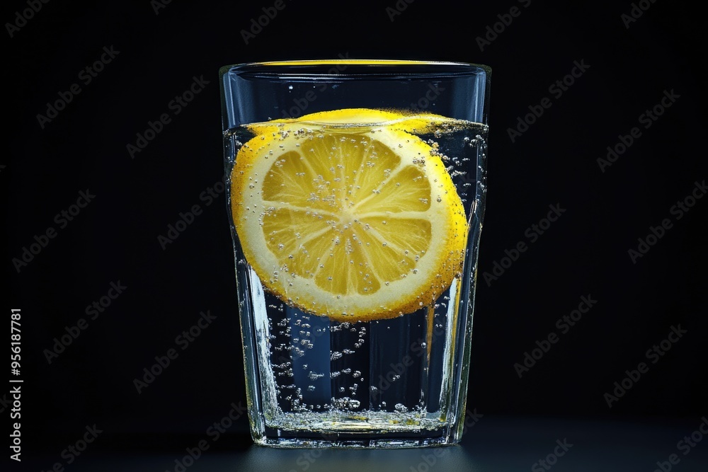 Wall mural A glass of fresh lemon  isolated on a black background.