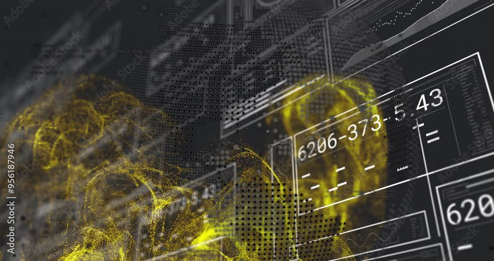Poster yellow data visualization and digital interface animation over abstract background