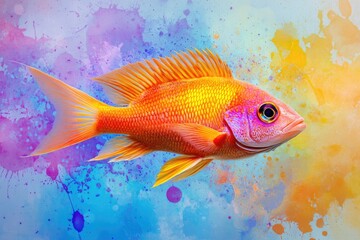 Fototapeta premium Anthias fish isolated on splashcolors background