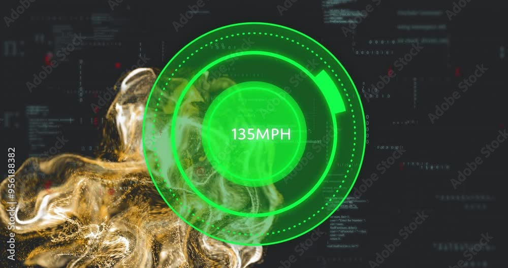 Poster speedometer animation displaying 85 mph over abstract digital background