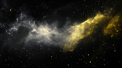 Yellow-colored abstract dust particles in a space background