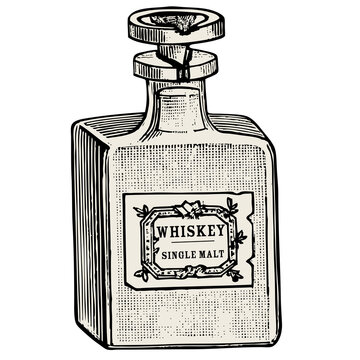 Whiskey bottle vintage illustration isolated on transparent background