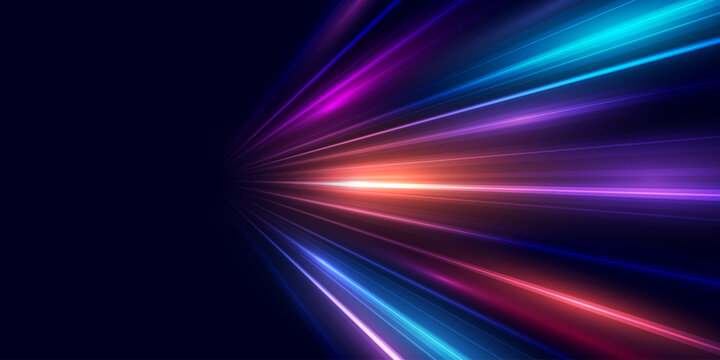 Abstract high-speed movement background. Dynamic motion light trails with motion blur effect on dark background. Futuristic, technology pattern for banner or poster design.