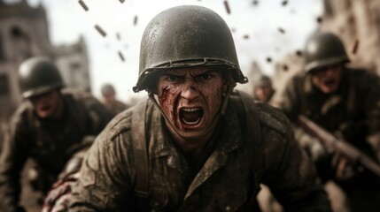 Fototapeta premium War Soldier Scream.