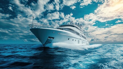 Fototapeta premium Luxury Yacht Sailing on a Clear Day
