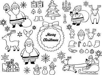 クリスマスイラストセット白黒