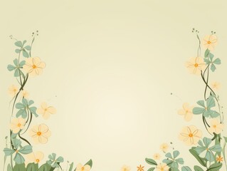 Cute cartoon flower border in olive on a light background vector clean card wedding feminine blank center space