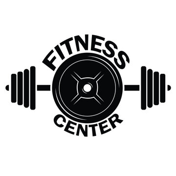 Barbell plates and dumbbell vector illustration. Gym logo badge template,body builder t-shirt design,sport emblem.	
