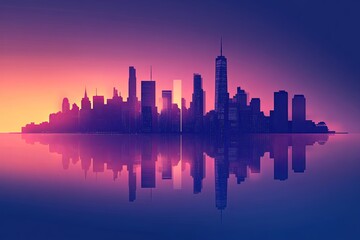 Obraz premium A sleek minimalist city skyline at dusk, featuring silhouetted skyscrapers
