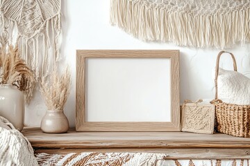 A stylish flat photo frame mockup featuring an 8x10 frame set against a boho-inspired background.