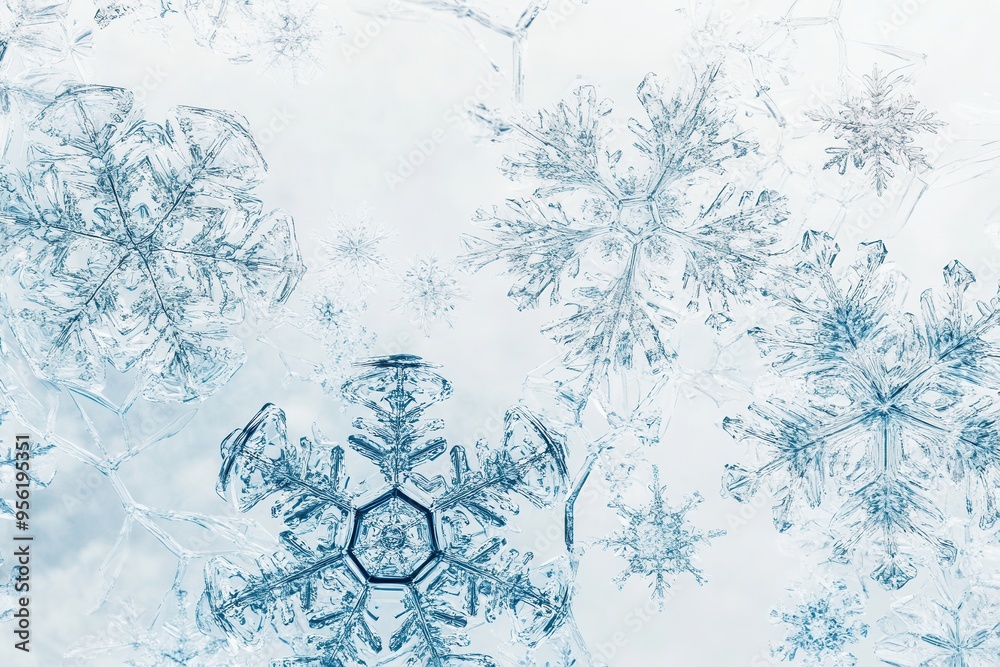 Aufkleber A collection of intricate, abstract snowflakes and fine lines creates a captivating winter-themed design full of elegance and artistry. Generative AI