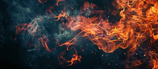 Flaming fire against a dark backdrop with copy space image