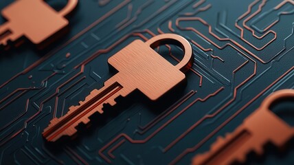 High-tech encryption keys guarding financial assets, fintech, secure access