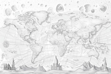 Naklejka premium A detailed map of the world with landmarks and buildings