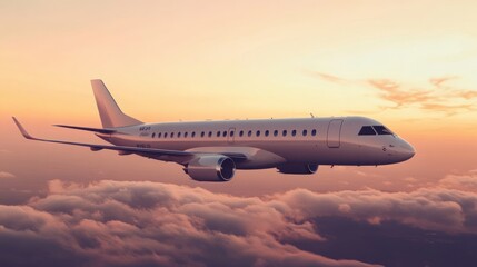 Fototapeta premium Airplane Flying Above Clouds at Sunset