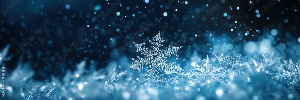 Leinwandbilder delicate snowflakes float gracefully against a backdrop of shimmering blue lines in a tranquil winte