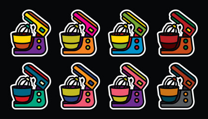 Original vector icon set in vintage style. Household appliance for cooking. Kitchen mixer.