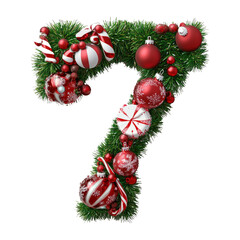 Christmas Numeric Character 7 made of tree decorations