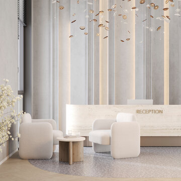 Luxury and elegant beauty salon or office reception area interior with armchairs.