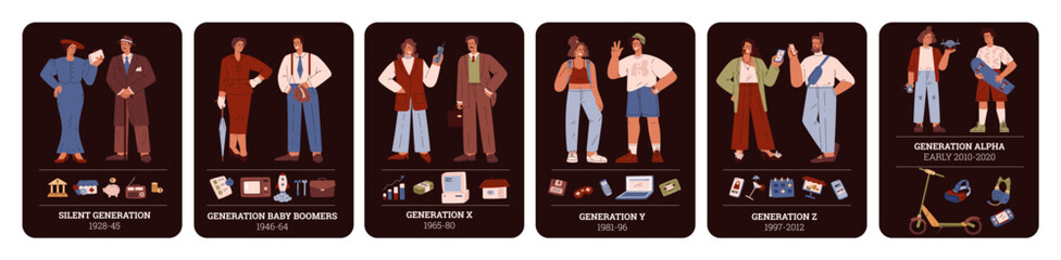 Historical to modern generations vector set